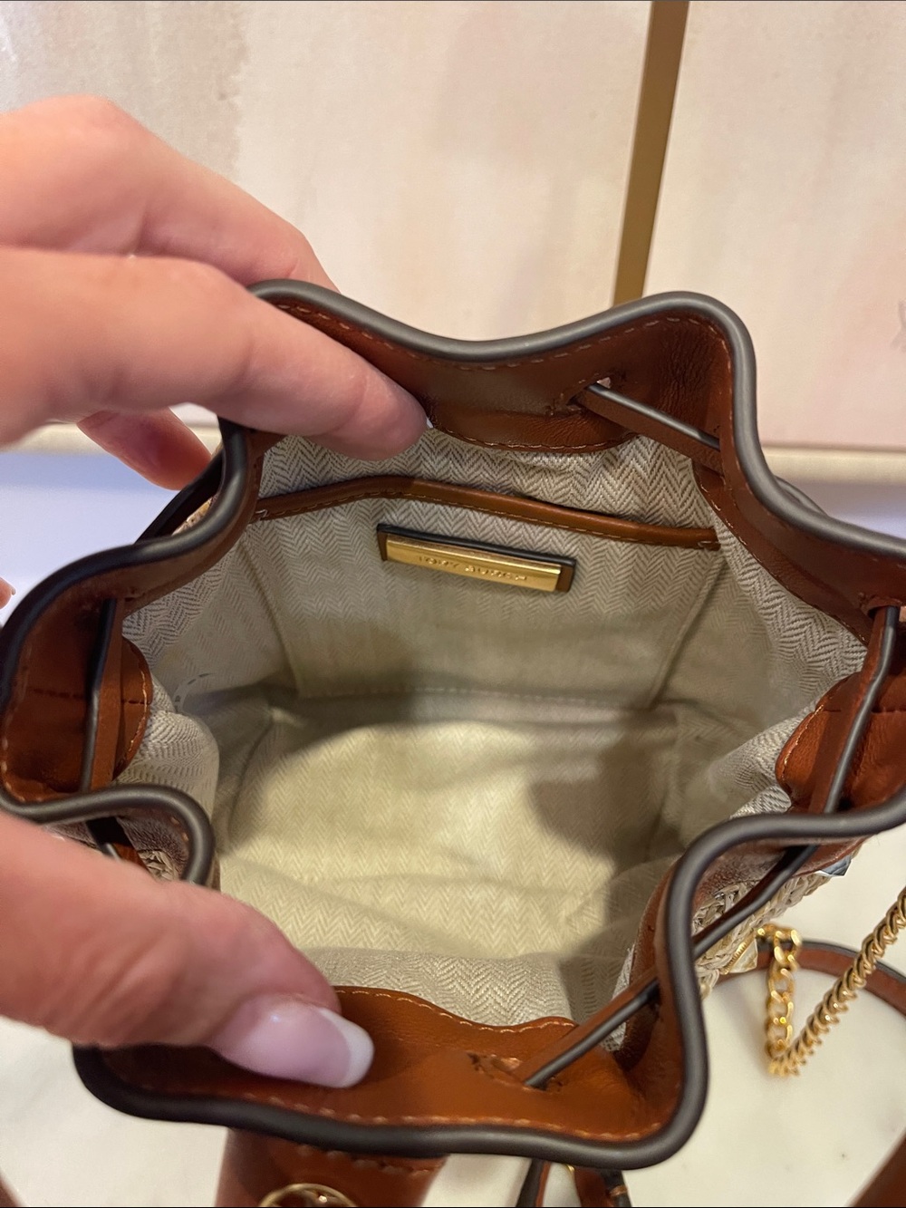 NWOT Tory Burch Brown Leather & Natural Straw Crossbody Bag with Jewels - Picture 8 of 8